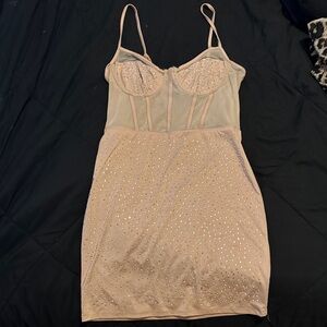 Elegant Beige Embellished Slip Dress